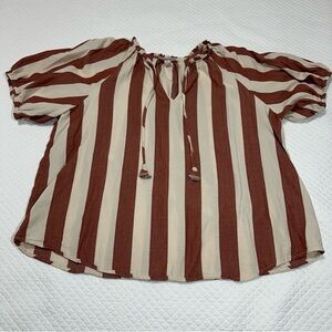 Knox Rose Striped Cream and Rust Women's Top Sz XL